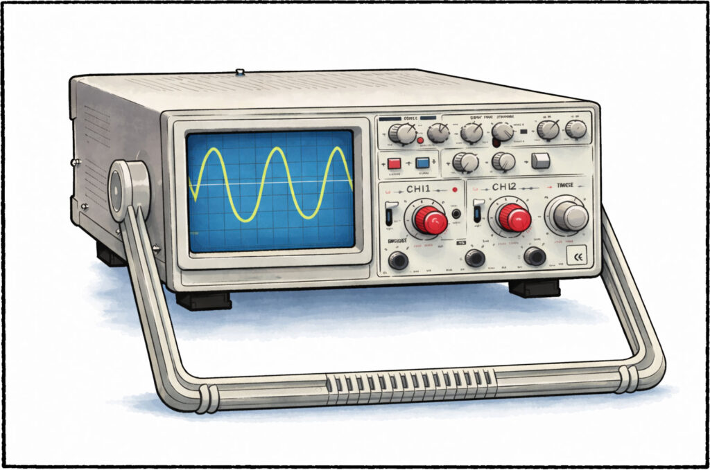 vintage oscilloscope with sinusoidal waveform