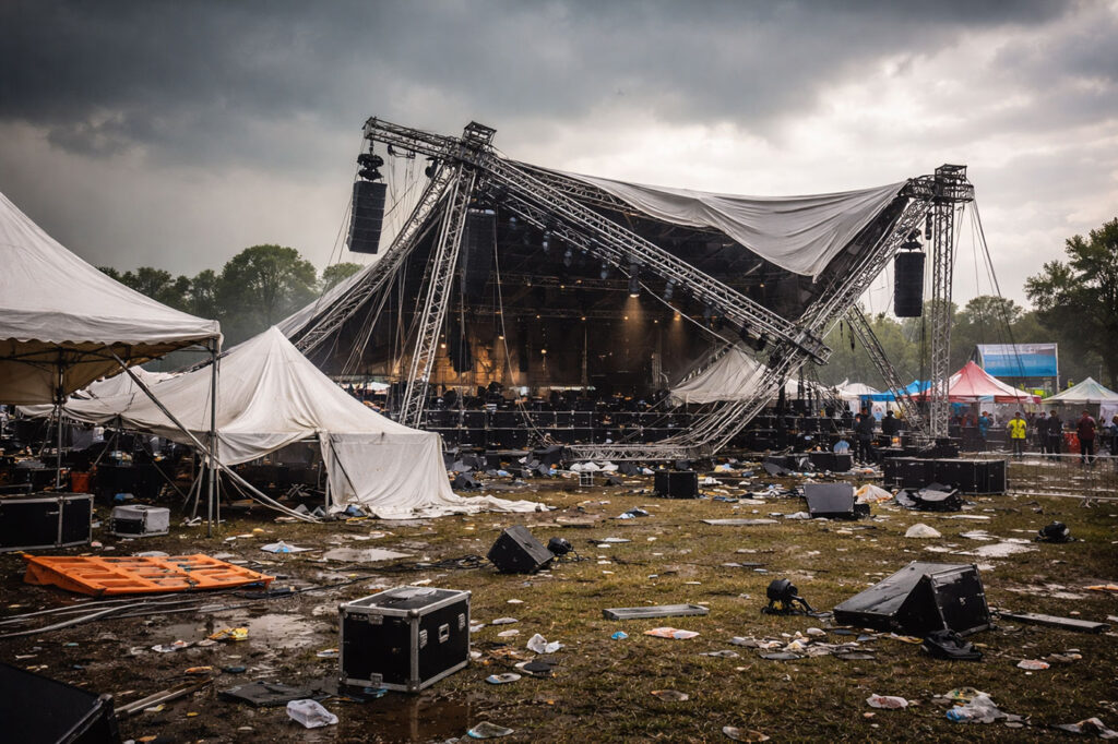 results of wind damage on an outdoor festival